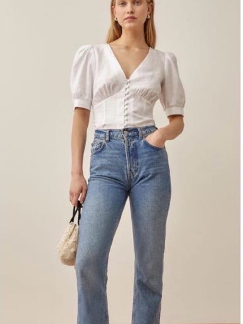 Reformation - Eliana Puff Sleeve Crepe Top - size 2